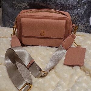 Joy Mangano Blush Crossbody Bag with Gold Accents